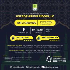 Paket Umroh Murah Batik Bronze Silver FREE Zamzam 5 Liter - 9 November 2022