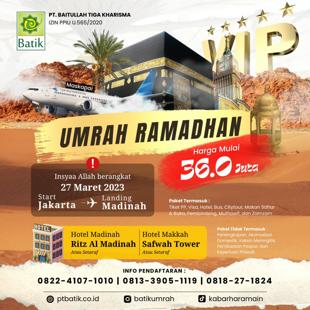 Paket Umroh Ramadhan Eksklusif VIP - 25 Maret 2023